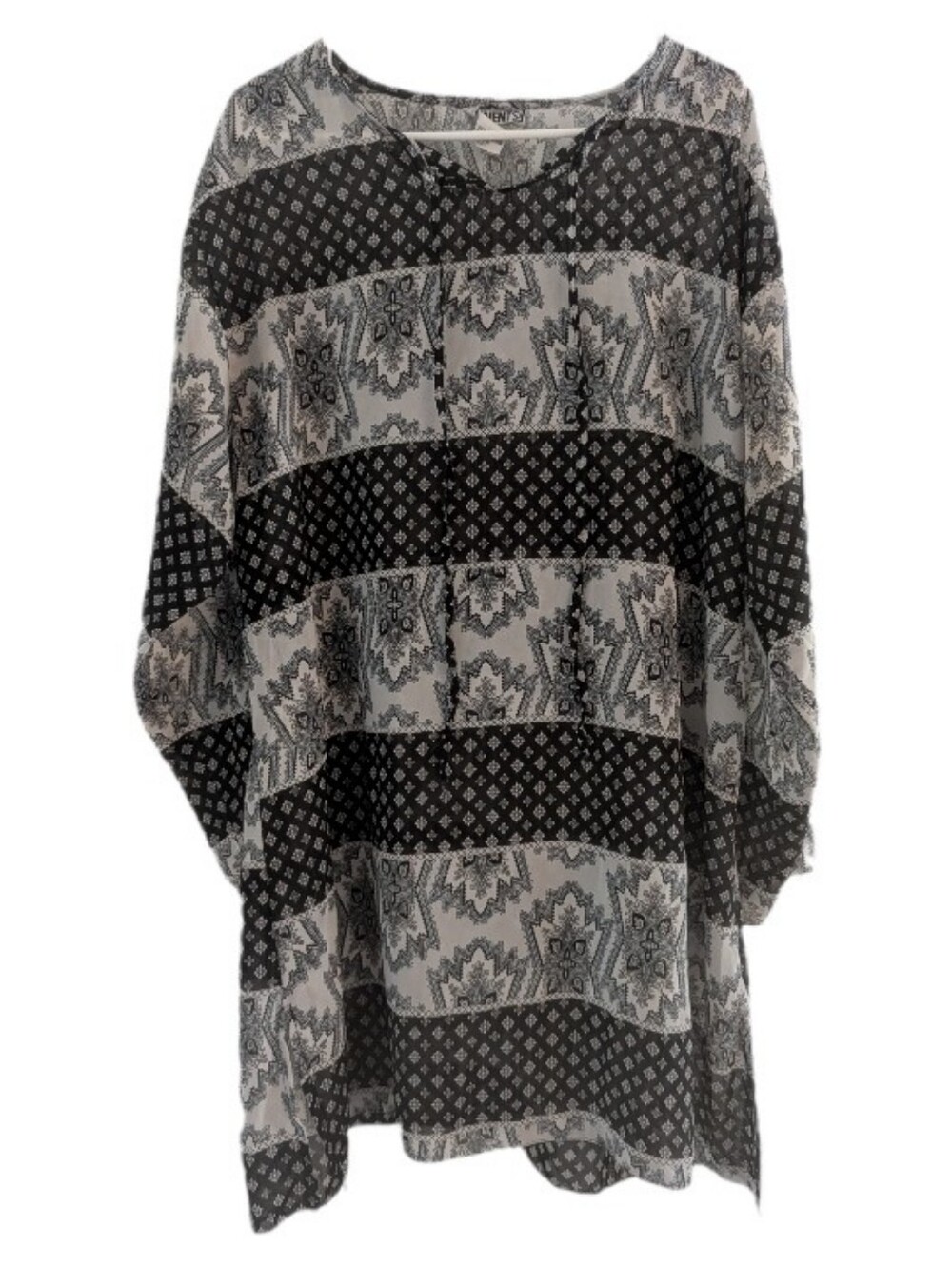 Moments Black & White Printed Sheer Tunic Top 2X